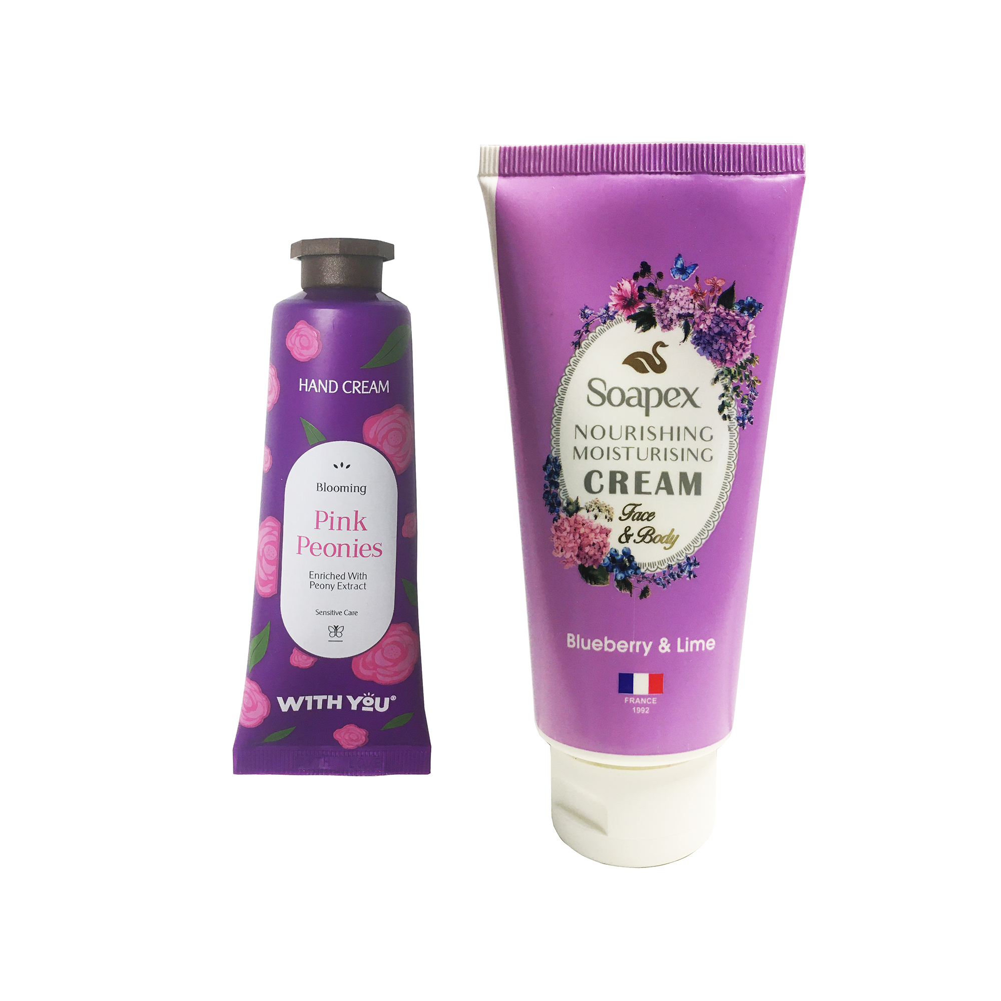 کرم آبرسان و مرطوب کننده سوپکس مدل بلوبری حجم 90 میلی لیتر به همراه کرم مرطوب کننده ویت یو مدل Pink Peonies حجم 50 میلی لیتر 