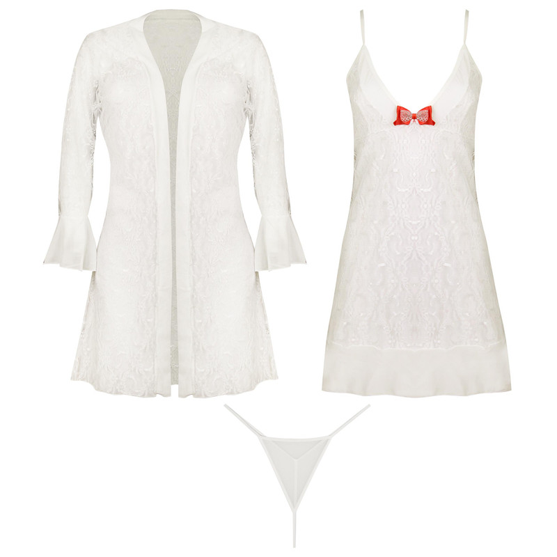 لباس خواب زنانه ماییلدا مدل گیپور کد 4001-3 رنگ سفید
