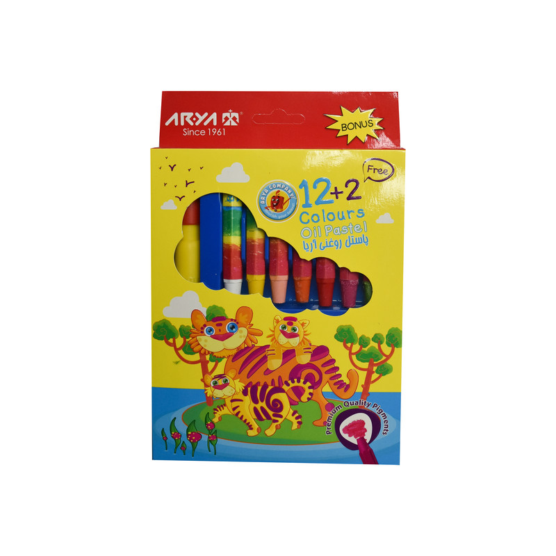 پاستل روغنی 2+12 رنگ آریا مدل حیوانات کد 01