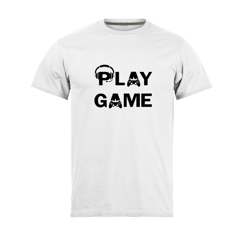 تی شرت آستین کوتاه مردانه مدل play game_N1_0216 رنگ سفید