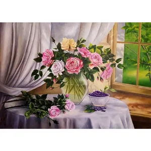 تابلو نقاشی رنگ روغن مدل طبیعت بی جان طرح صبح دل انگیز کد 03
