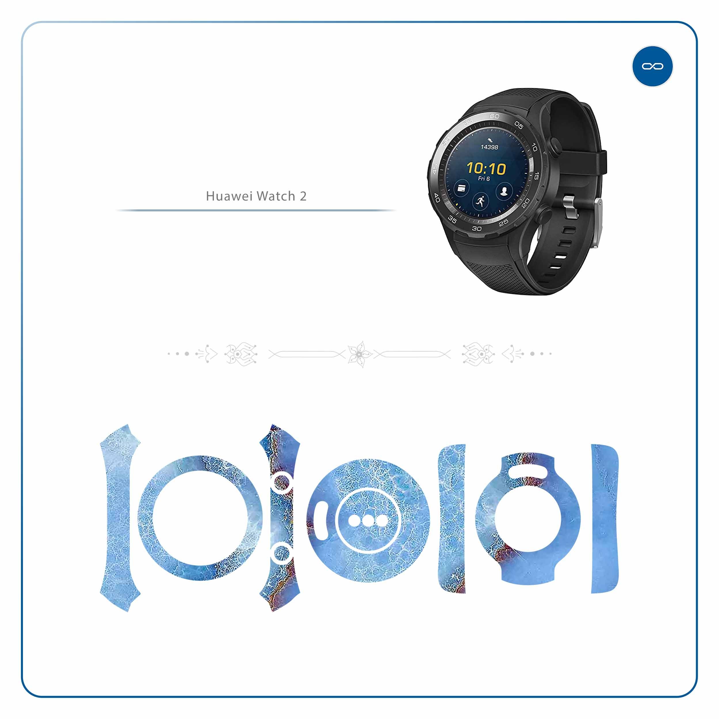 برچسب ماهوت طرح Blue-Ocean-Marble مناسب برای ساعت هوشمند هوآوی Watch 2