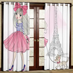 پرده مدل دختر و برج پاریس هازان پانچی کد 2155 سایز 140x200 سانتی متر