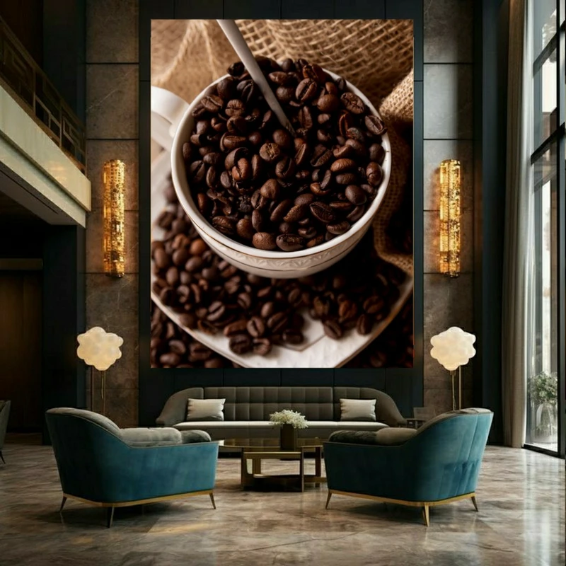 تابلو بوم طرح فنجان دانه قهوه کد BK23485