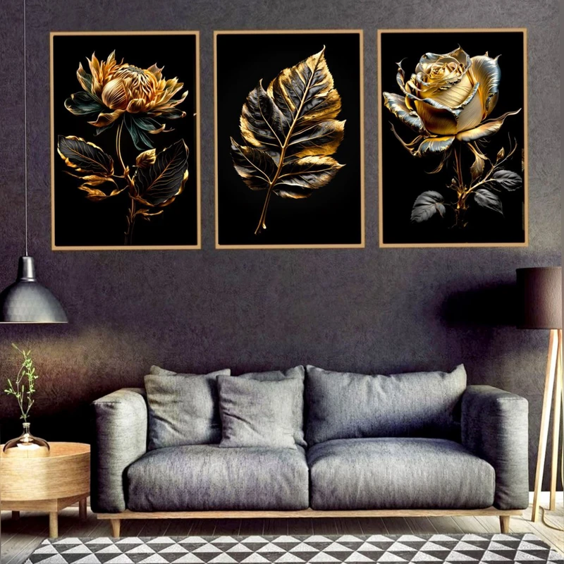 تابلو دکوراتیو طرح گل رز مشکی کد 1259 مجموعه 3 عددی