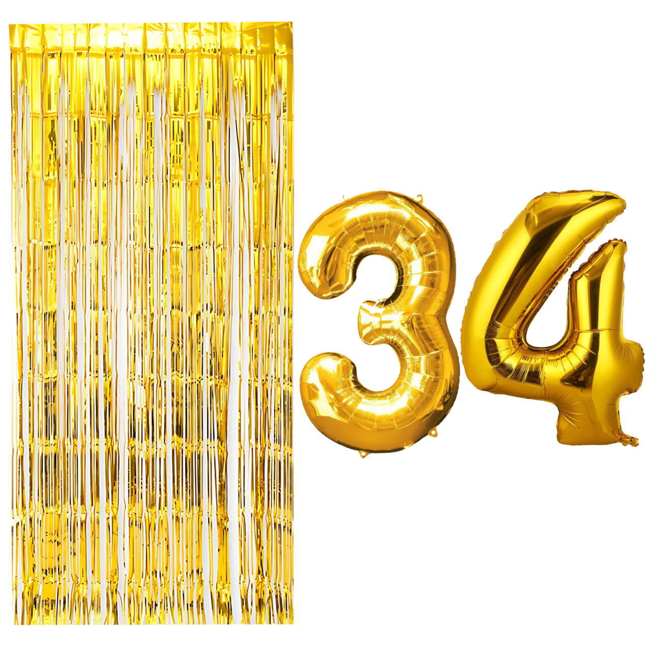 بادکنک فویلی مسترتم طرح عدد 34 به همراه پرده تزئینی بسته 3 عددی