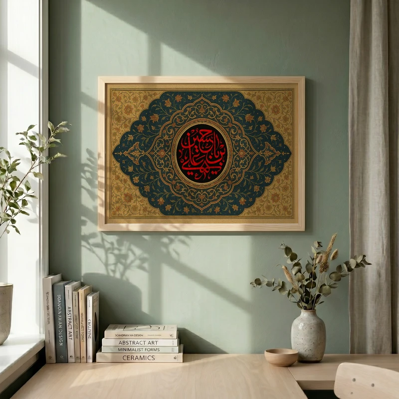 تابلو طرح یا حسین مدل G15556 فریم کرم روشن