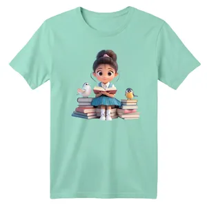 تی شرت آستین کوتاه بچگانه مدل دخترک و کتاب
