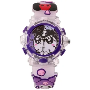 ساعت مچی عقربه ای بچگانه مدل کوارتز بند سیلیکونی قاب چراغدار طرح کرومی