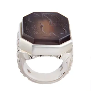 انگشتر نقره مردانه بازرگانی میلادی مدل سنگ جزع یمنی خطاطی رکاب دست ساز کد AM_2588