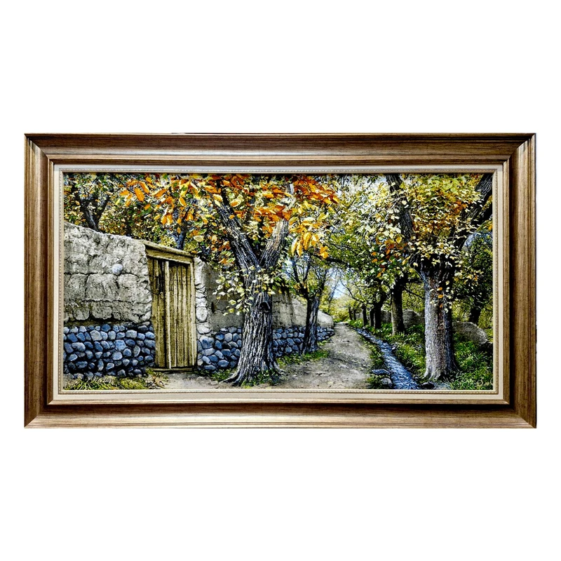 تابلو فرش دستباف طرح کوچه باغ پاییزی چله ابریشم کد DF006