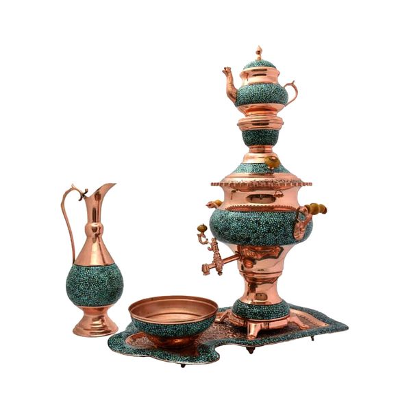 سروریس سماور 5پارچه فیروزه کوبی مدل S1