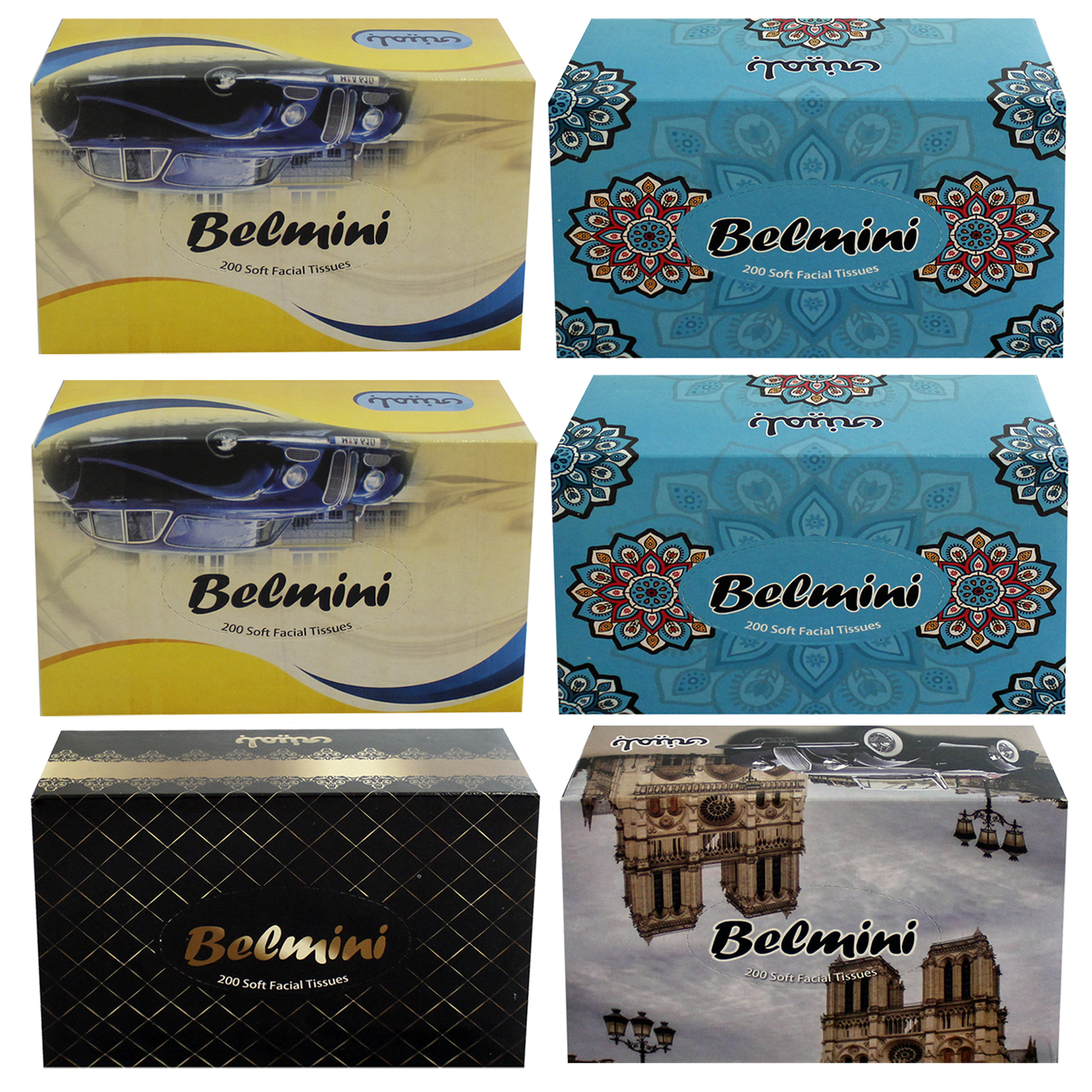 دستمال کاغذی 200 برگ بلمینی مدل ماشین بسته 6 عددی