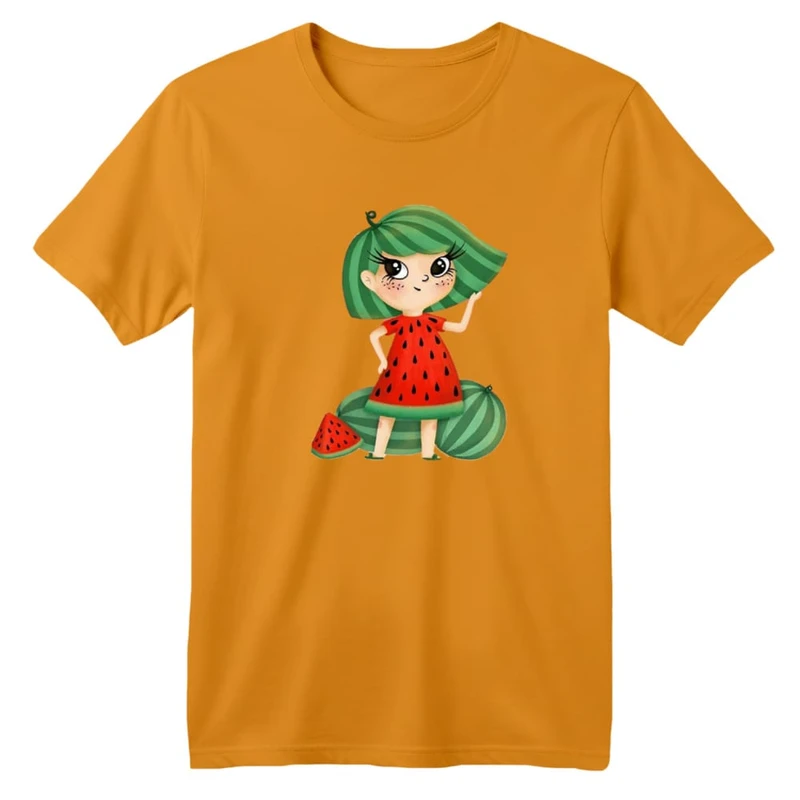 تی شرت آستین کوتاه بچگانه مدل دخترک یلدایی کد  15 رنگ پرتقالی