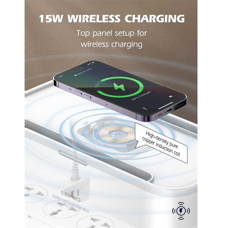 چند راهی برق و شارژر وایرلس الدینیو مدل LDNIO SN5311W