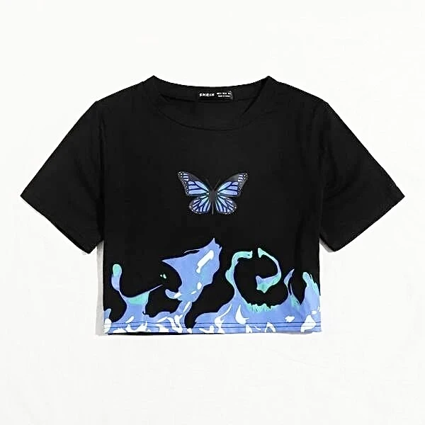 کراپ تی‌شرت آستین کوتاه زنانه شین مدل پروانه