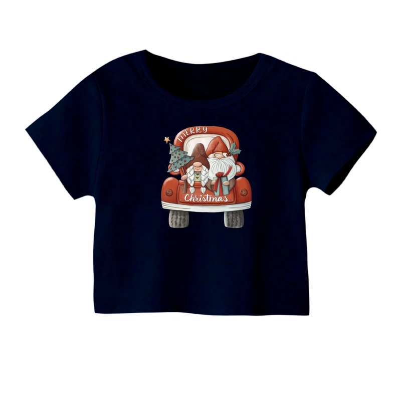 کراپ‌ تی‌شرت آستین کوتاه زنانه مدل ماشین کریسمس کد 5