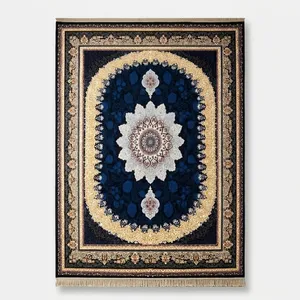 فرش ماشینی 500 شانه  زمینه مشکی حاشیه کرم طوسی مشکی مدل 78904321