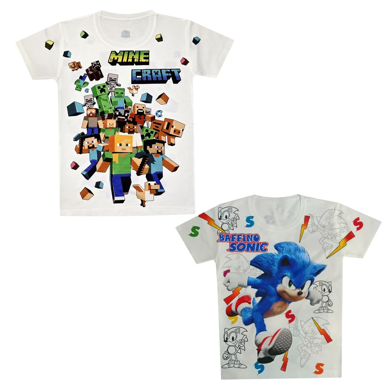 تی‌شرت آستین کوتاه پسرانه مدل ماین کرافت و سونیک مجموعه 2 عددی