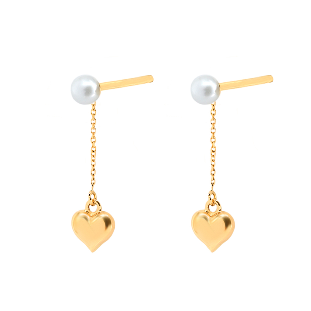 گوشواره طلا 18 عیار زنانه ماوی گالری مدل مروارید و آویز قلب دامله