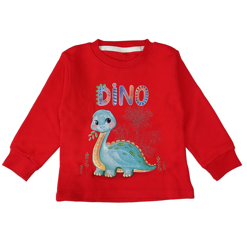 ست تی شرت و شلوار پسرانه مدل دایناسور مهربون کد 3532 رنگ قرمز