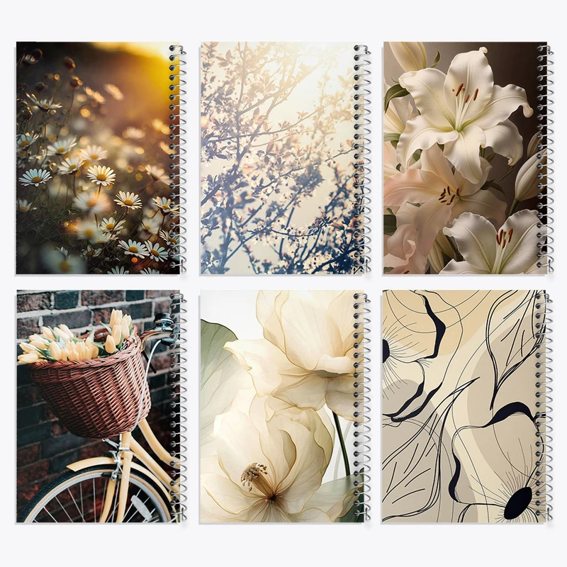 دفتر مشق 50 برگ خندالو طرح گل سفید کد 996 مجموعه 6 عددی