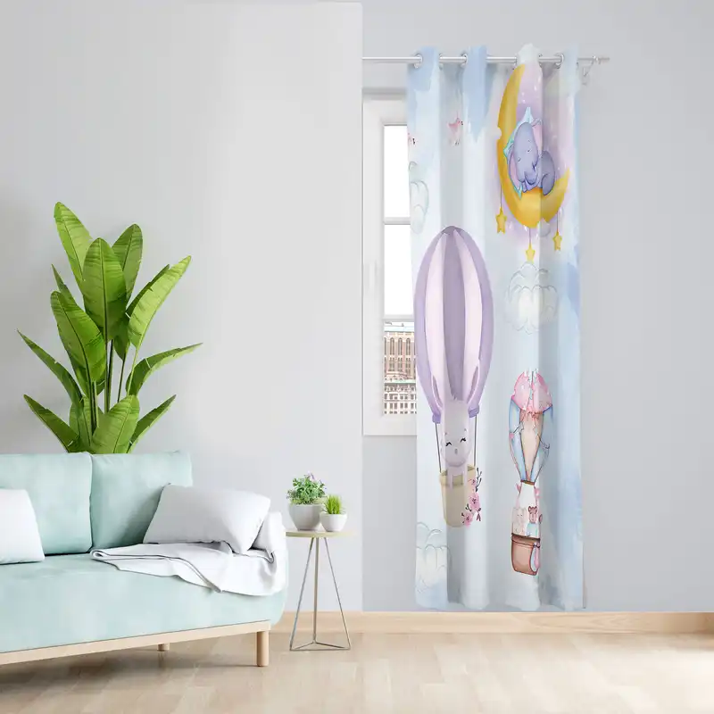 پرده مدل هازان پانچی طرح اتاق کودک چاپی کد 2547 سایز 140x280 سانتی متر