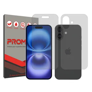   Promate Resistant model transparent screen protector suitable for Apple iPhone 16 mobile phone along with the back of the phone protector