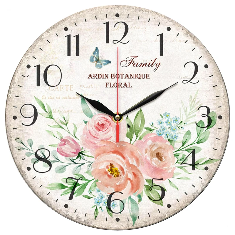 ساعت دیواری طرح گل رز و پروانه کد 1208