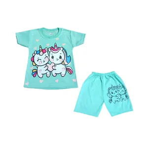 ست تی شرت و شلوارک دخترانه مدل اسب تک شاخ