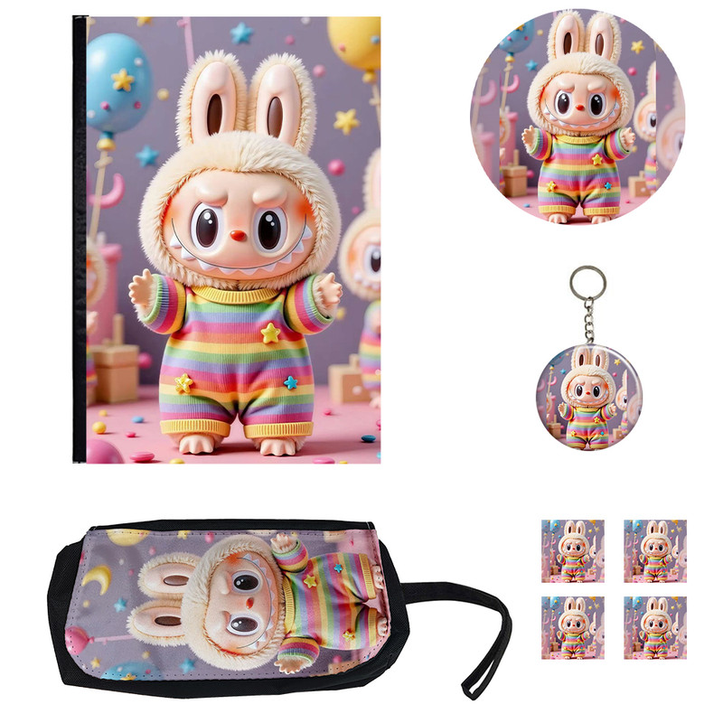 بسته لوازم تحریر مدل لبوبو طرح کلاسور کد Labubu مجموعه 8 عددی