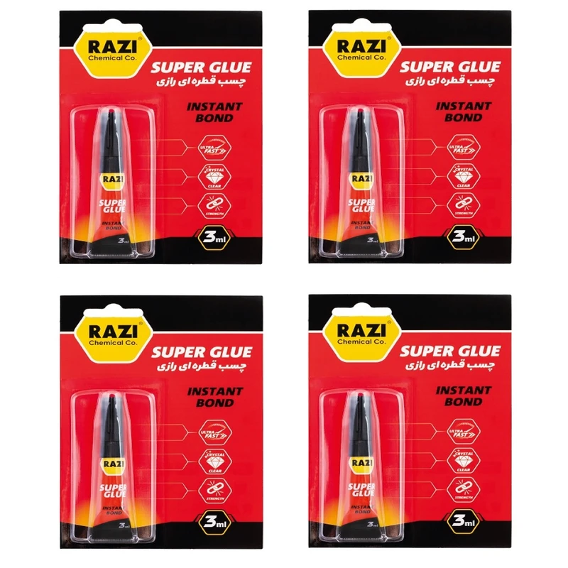 چسب قطره ای رازی مدل CA حجم 3 میلی لیتر بسته 4 عددی
