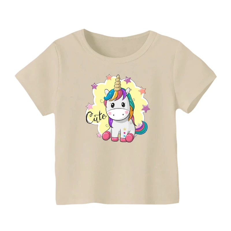 تی شرت آستین کوتاه بچگانه مدل یونیکورن کد ۳۹ رنگ کرم