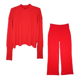 ست بلوز و شلوار زنانه مدل فینگردار کبریتی کد 1401 رنگ قرمز