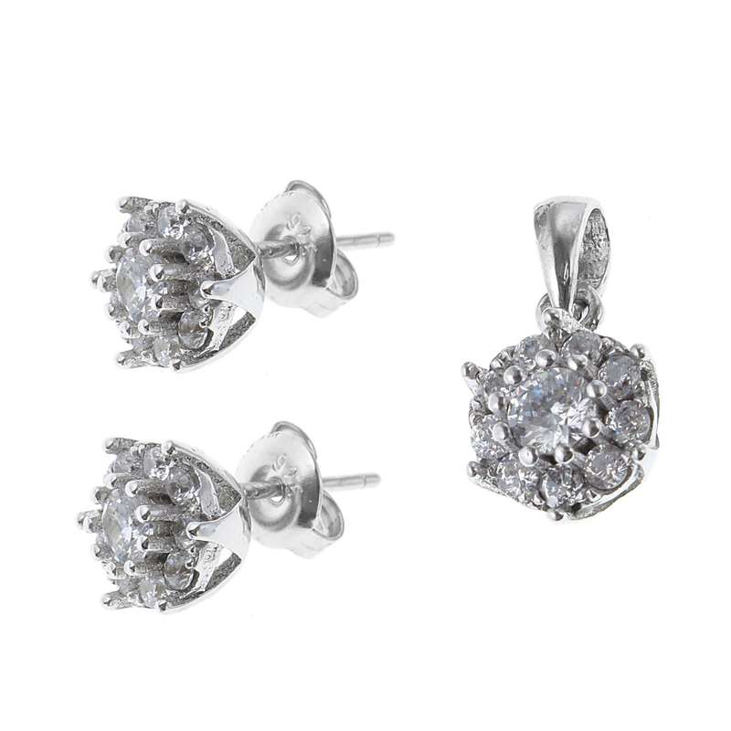 نیم ست نقره زنانه مدل تک نگین جواهری کد 9864789