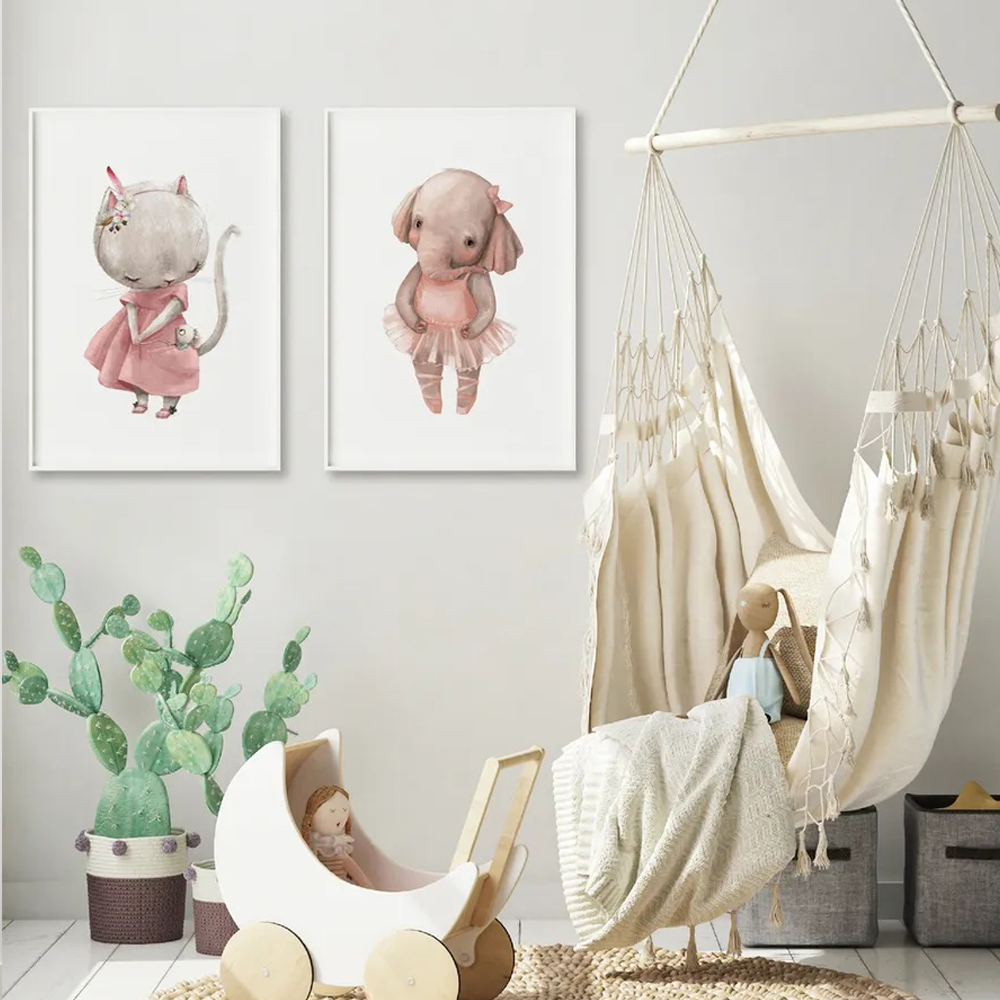 تابلو کودک و نوزاد مدل فیل و گربه مجموعه 2 عددی