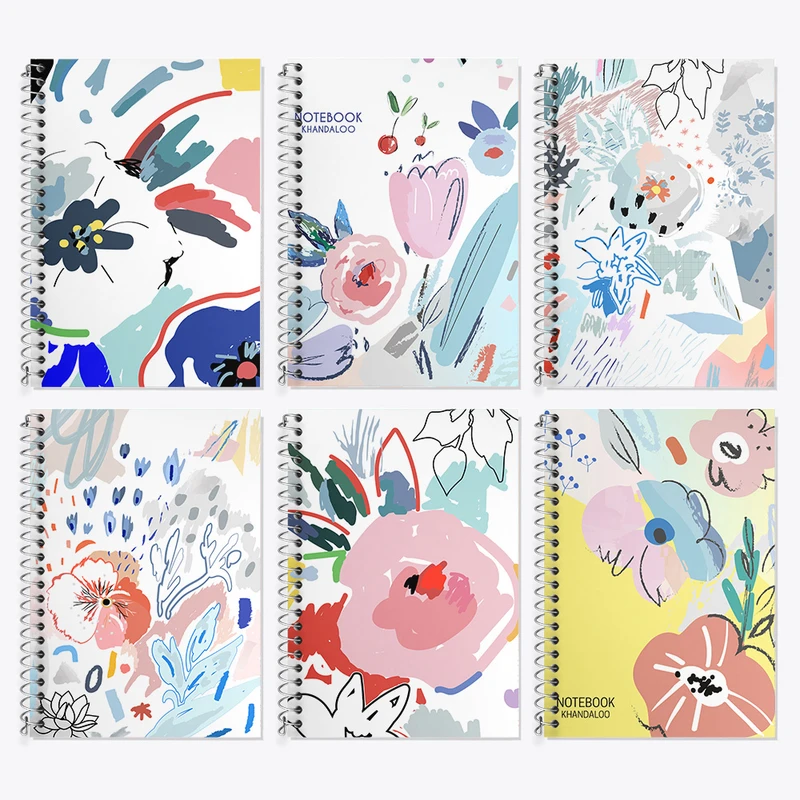 دفتر زبان 50 برگ خندالو مدل دو خط طرح گل گلی کد 160 مجموعه 6 عددی