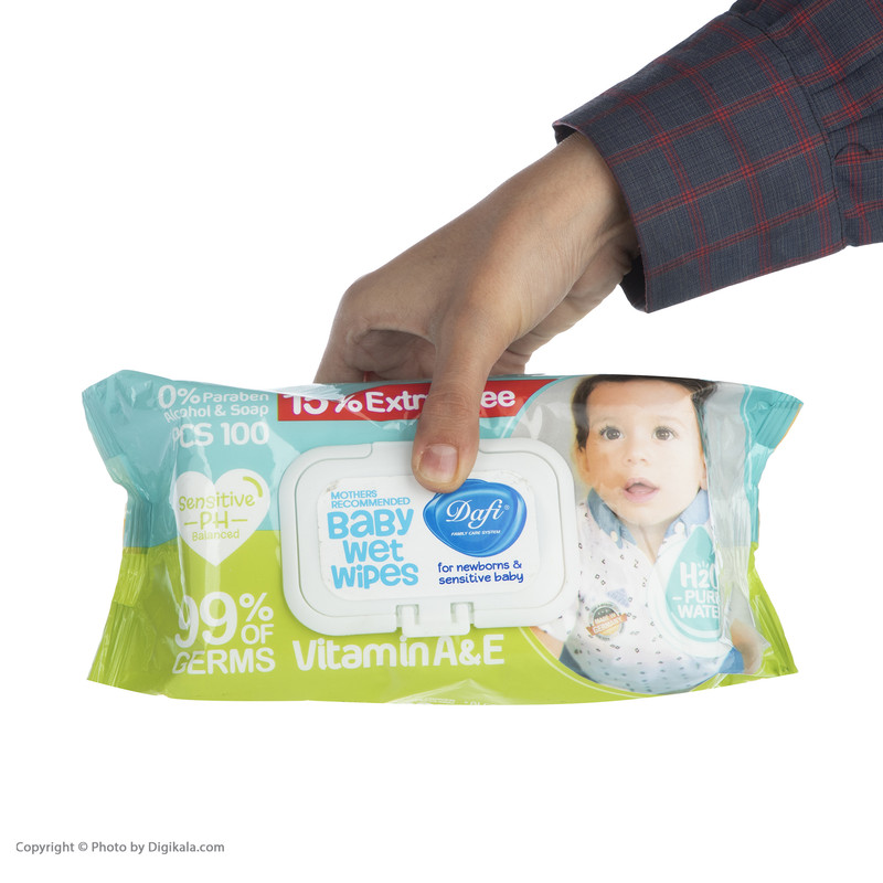 دستمال مرطوب کودک دافی بسته 100 عددی