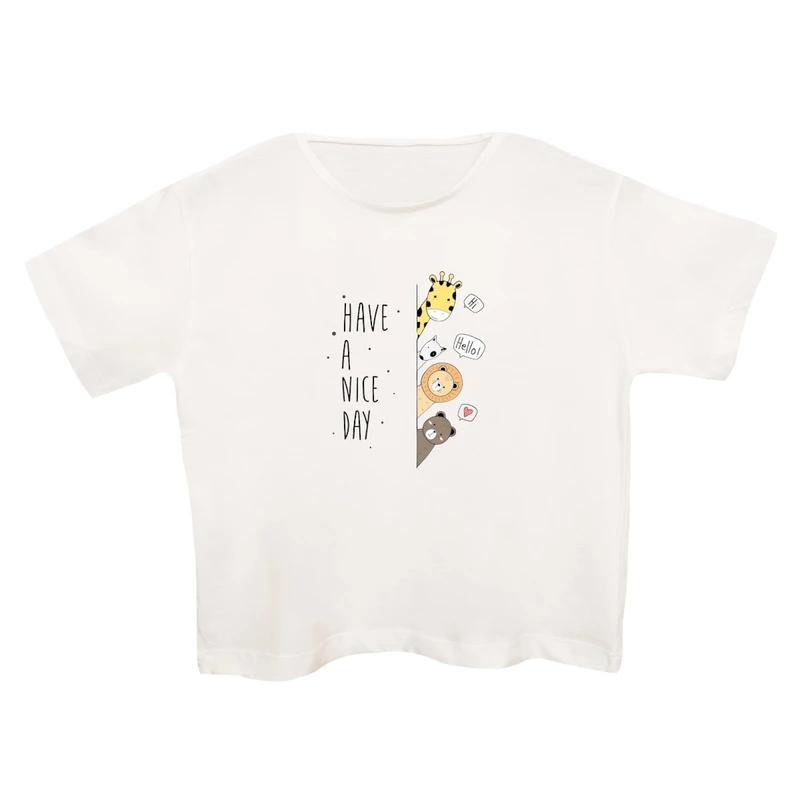 کراپ‌تی شرت آستین کوتاه زنانه مدل حیوانات بامزه کد 2