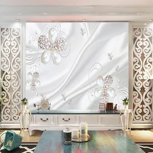پوستر دیواری سه بعدی مدل گل مرواریدی نگینی سفید DEVF1211