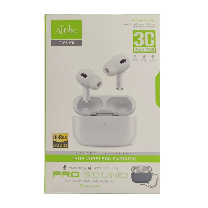 عکس شماره 15 : هدفون بلوتوثی موزیک آپولو مدل 5 true wireless earbuds به همراه کاور