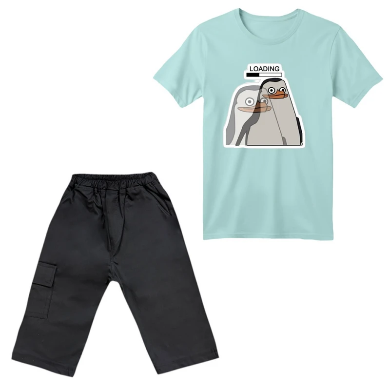 ست تی‌شرت آستین کوتاه و شلوارک پسرانه مدل پنگوئن