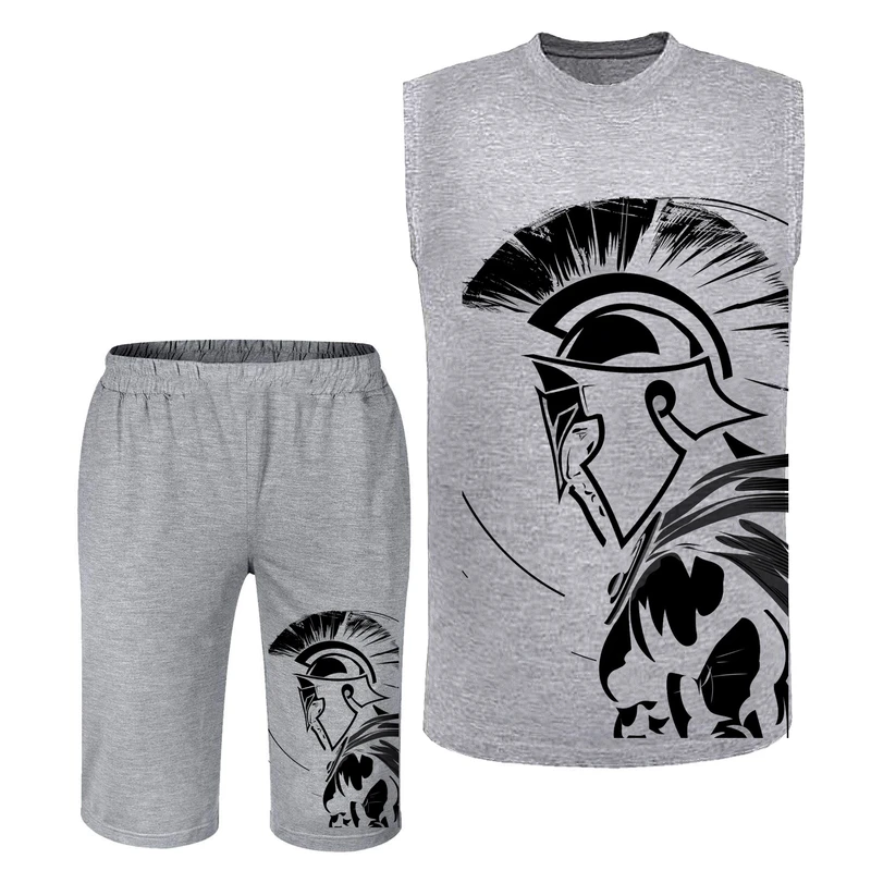 ست تاپ و شلوارک راحتی مردانه مدل A457 طرح اسپارتا رنگ طوسی