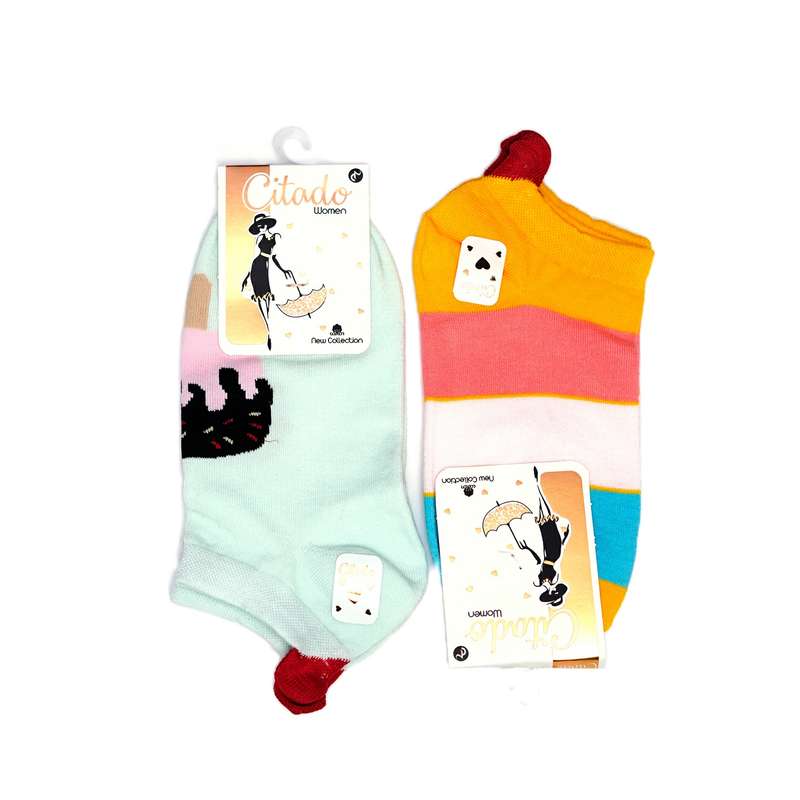 جوراب ساق کوتاه دخترانه مدل راه راه مجموعه 2 عدددی