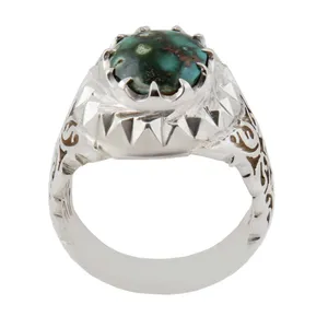 انگشتر نقره مردانه بازرگانی میلادی مدل فیروزه نیشابور طبیعی رکاب دستساز کد AM_1595