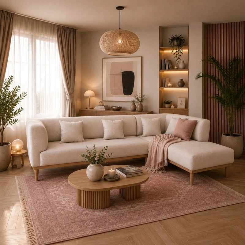 مبل ال 6 نفره گالری چوب آشنایی مدل Nest-Khod-L ست 2 تکه به همراه 4 کوسن