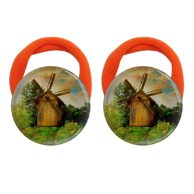 کش مو زنانه مدل نقاشی رنگ روغن آسیاب بادی و مزرعه کد 1033 بسته دو عددی