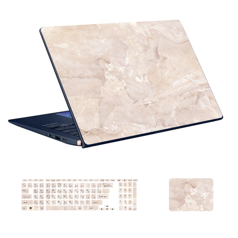 استیکر لپ تاپ توییجین و موییجین طرح Marble کد 106 مناسب برای لپ تاپ 15.6 اینچ به همراه برچسب حروف فارسی کیبورد