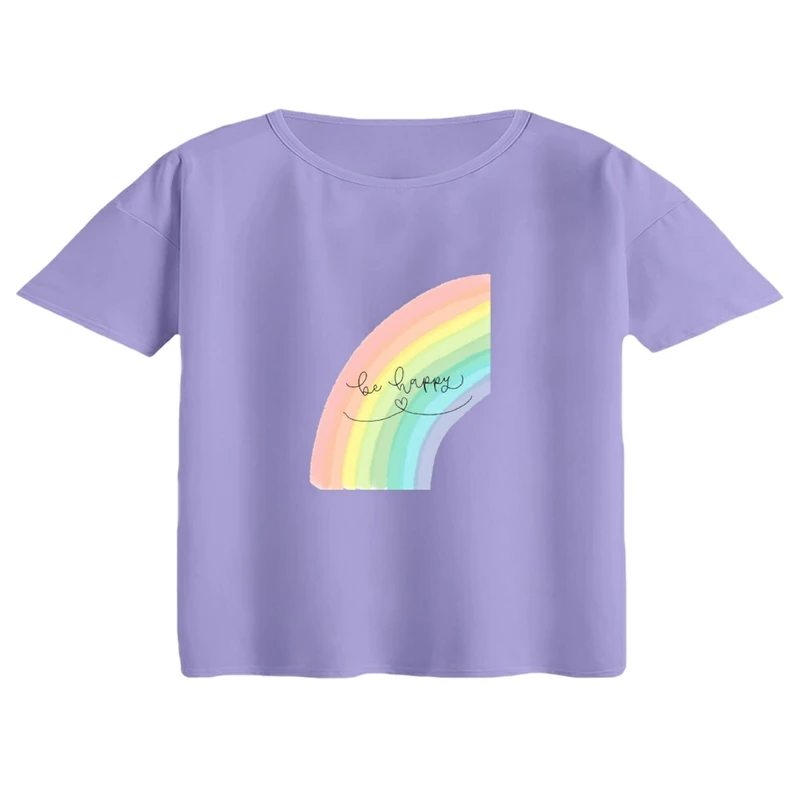 کراپ تی‌شرت آستین کوتاه زنانه مدل شاد باش