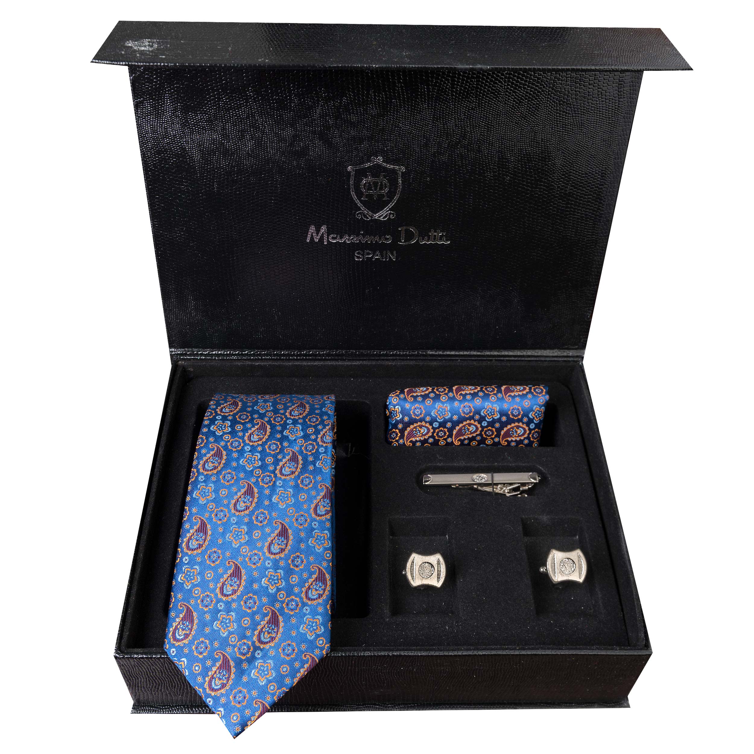 ست کراوات و دستمال جیب و دکمه سردست مردانه مدل GF-PA303-BL